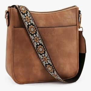 BOSTANTEN Crossbody Bag Purse Trendy Vegan Leather Hobo Guitar Strap  A01-brown